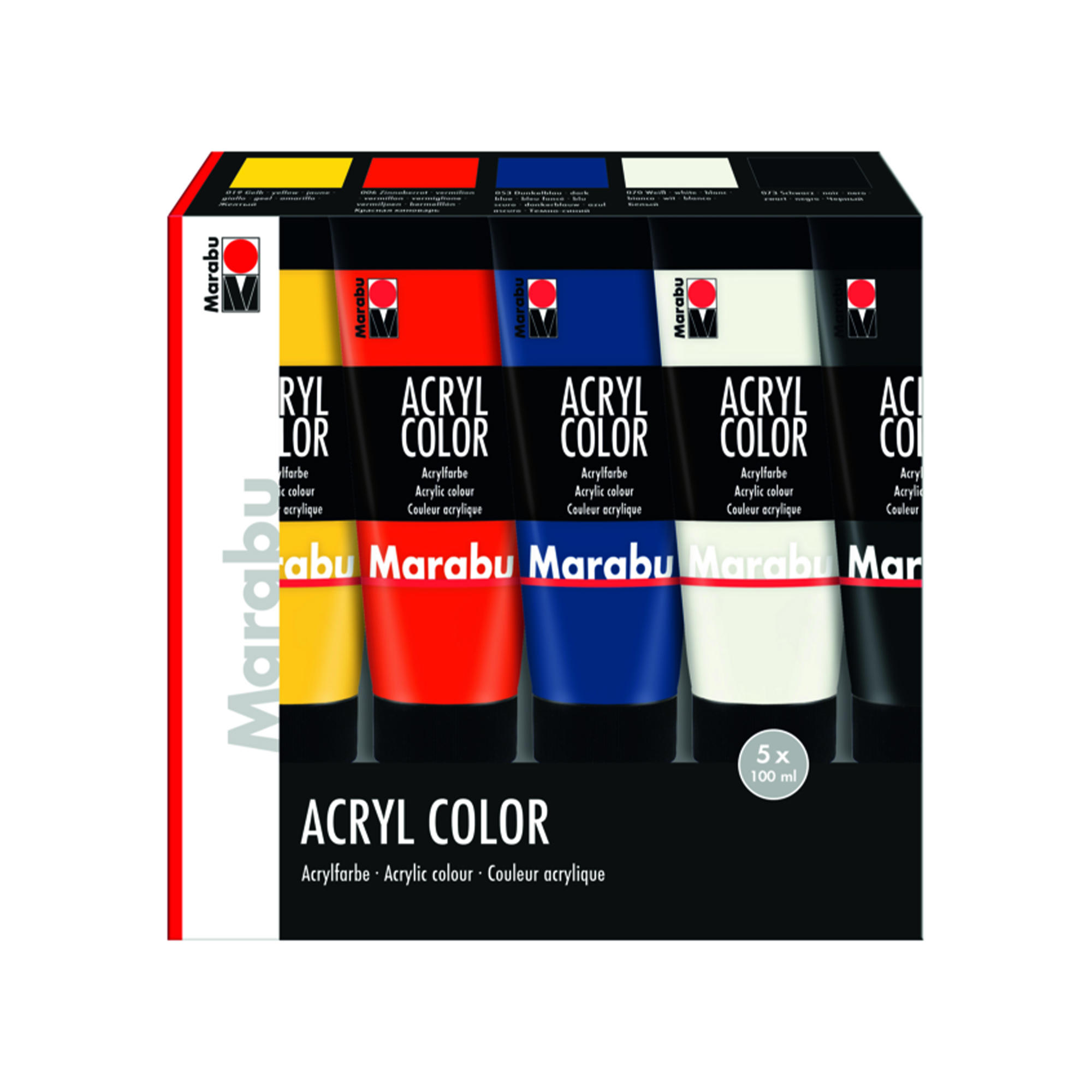 Marabu Acrylfarbe Acryl Color BASIC 100 ml, im 5er-Set (bunt)