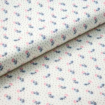 Wachstuch - Baumwolle beschichtet "Teflon Blumen/Punkte" (offwhite-blau/rosa)