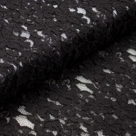 Tissu en dentelle de coton "Fleurs" (noir)