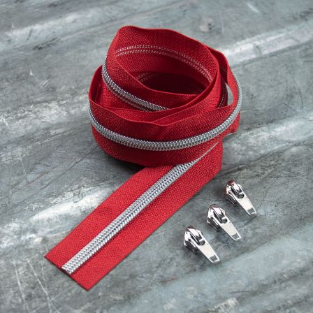 Reissverschluss & Zipper "Metallic Look" im  Set (rot/silber)