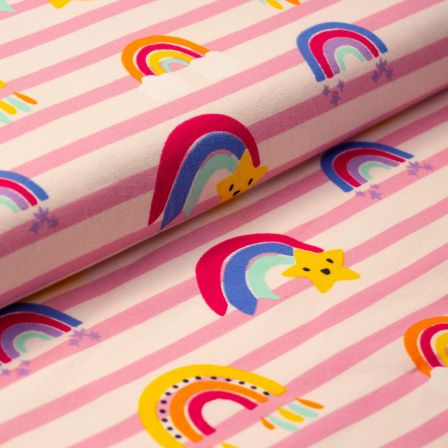 Sweat coton "Rayures & arc-en-ciel" (offwhite-rose/multicolore)