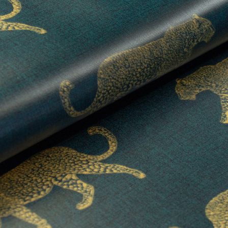 Canevas de coton enduit "Léopard" (pétrole-anthracite/doré) de Fryett's Fabrics