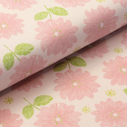 Canevas de coton "Fleurs rétro" (écru-rose/vert clair) de KOKKA/Japon