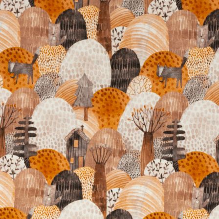 Jersey de coton "Nora/paysage d'automne" (écru-brun/orange) de Swafing