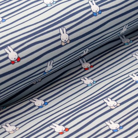 Jersey de coton "Lapin Miffy" (bleu gris/bleu foncé-blanc)