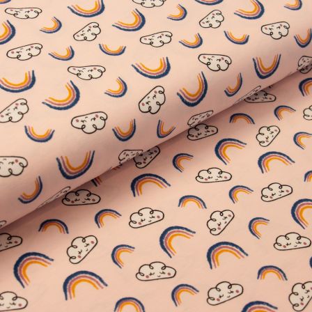 Jersey coton bio "Arc-en-ciel/nuages" (rose pastel-multicolore)