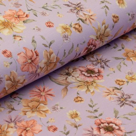 Sweat d'été en coton - french terry "Rêverie florale" (lilas clair-rose/beige)