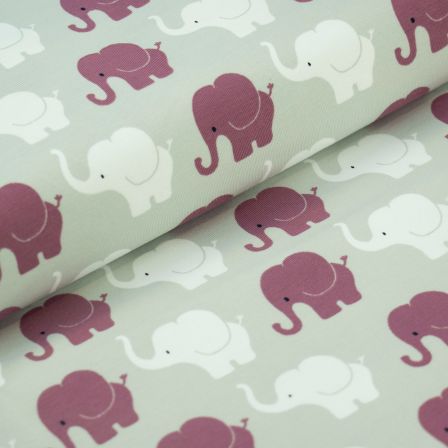 Jersey de coton "Cortège d'éléphants" (gris clair-blanc/baie)