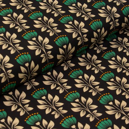 Canevas de coton bio "Magic Flowers/emerald" (noir-écru/émeraude) de Cloud9 Fabrics