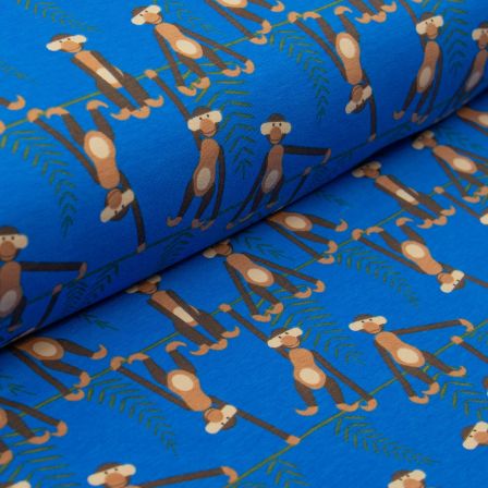 Jersey de coton "Monkeys/singe" (bleu-brun)