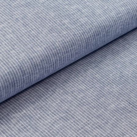 Tissu métis lin/coton "Fines rayures" (bleu jean-blanc naturel)