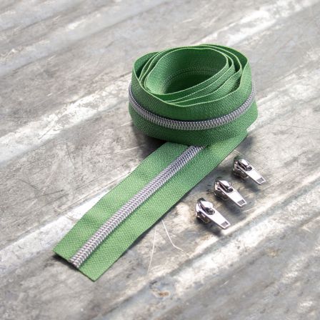 Reissverschluss & Zipper "Metallic Look" im  Set (salbeigrün/silber)