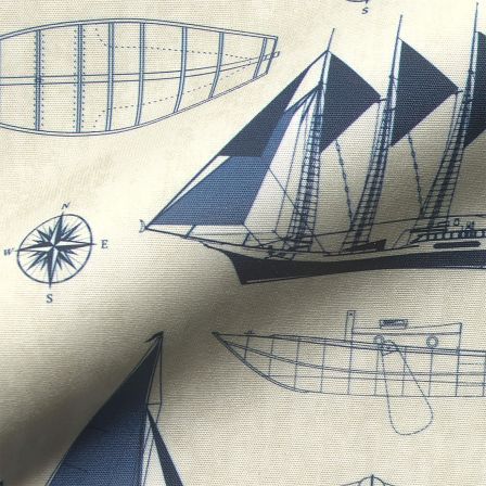 Deko- & Polsterstoff - Outdoor dralon® "Blue Boats/Boote" (creme-blau)