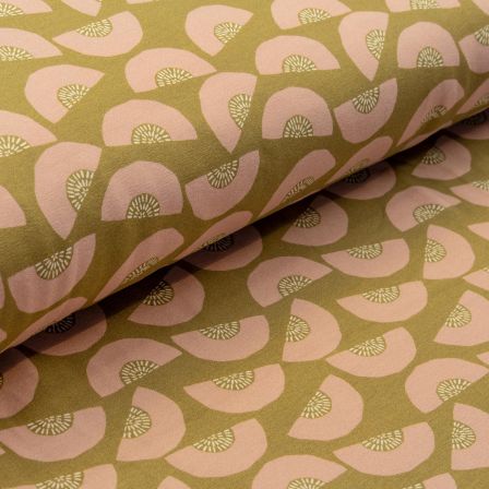 Jersey de coton "Smilla/Éventail" (olive clair-rose) de SWAFING