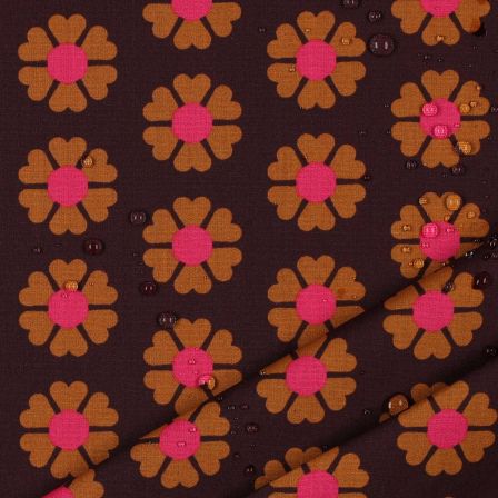 Toile cirée - coton enduit "Fleurs rétro" (brun rouge-ocre/pink)