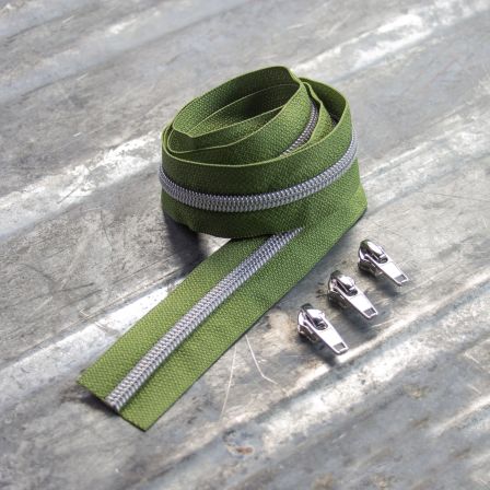 Reissverschluss & Zipper "Metallic Look" im  Set (grün/silber)