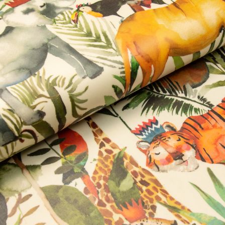 Canevas coton enduit "Safari/King of the Jungle" (offwhite-multicolore)