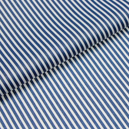 Wachstuch - Baumwolle beschichtet „Teflon Mini-Streifen" (jeansblau-weiss)