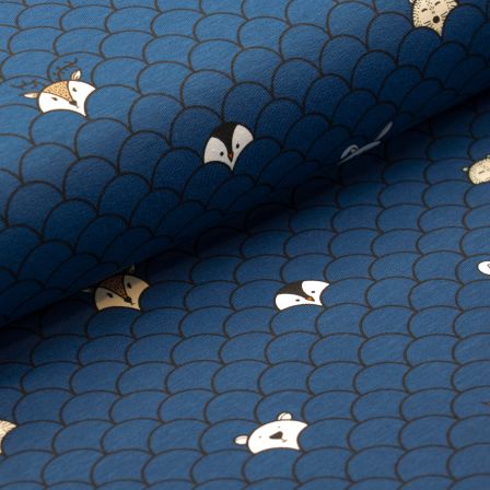 Jersey de coton "Écailles/animaux" (bleu foncé-blanc/brun)