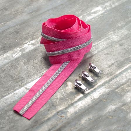 Fermeture éclair et zip "Metallic Look" en set (pink/argenté)