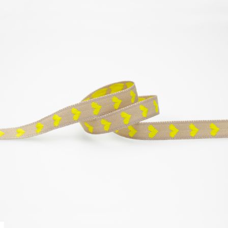 Ruban tissé "Jacquard cœurs" 9 mm (beige/jaune)