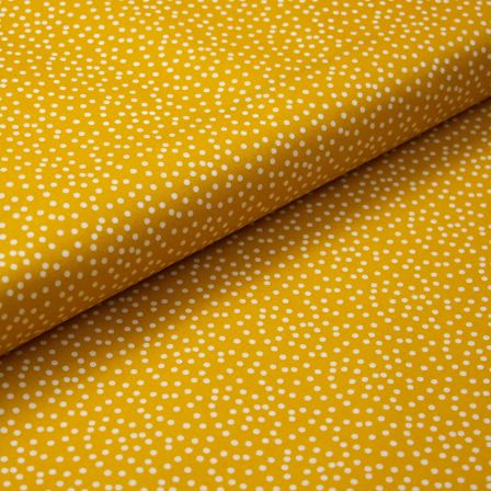 Toile cirée - coton enduit "Téflon à pois irréguliers" (jaune moutarde-blanc)