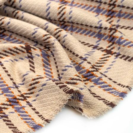 Tissu pour manteaux en laine mélangée "Carreaux" (beige-brun/lilas)