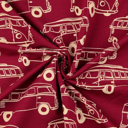 Sommersweat Baumwolle - French Terry "Campervan" (bordeaux-offwhite)