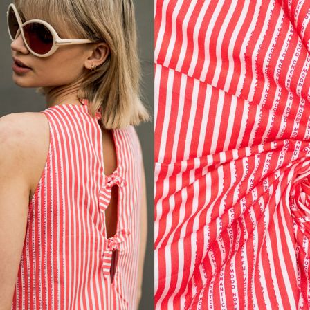 Popeline de coton "Stripes with words - Ramona Fibre Mood" (rouge-blanc)
