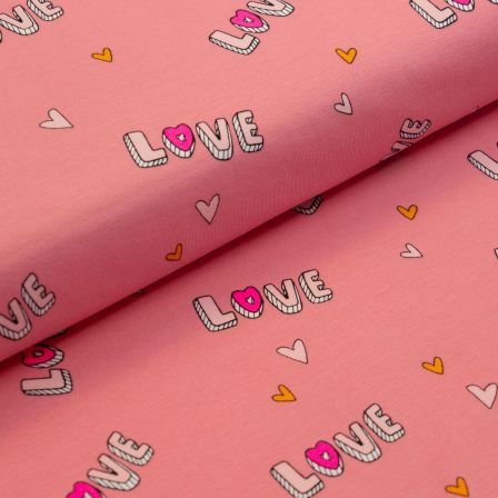 Jersey de coton "Neon Love" (rose-rose fluo/orange)