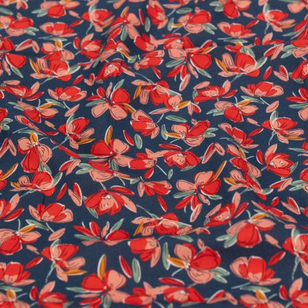 Viscose "Les fleurs" (bleu foncé-rouge/rose)