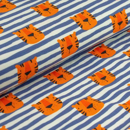 Jersey Baumwolle "Tiger/Streifen" (blau-orange) von Fräulein von Julie
