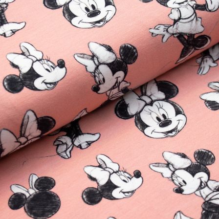 Jersey coton "Disney/Minnie Mouse" (rose-blanc/noir)