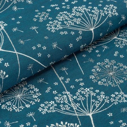 Dekostoff Jacquard "Pusteblume" (dunkelpetrol-natur)