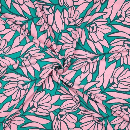 Viscose Ecovero "Inked Bouquet" (emeraude-rose clair/vert foncé) de Nerida Hansen