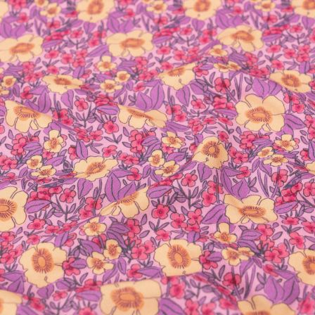 Tissu viscose "Champ de fleurs" (rose-lilas/orange pâle/anthracite)