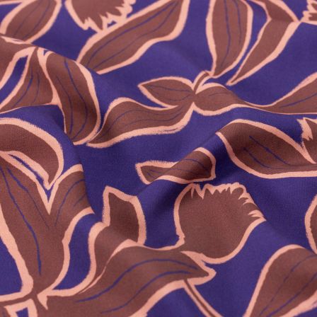 Tissu viscose "Maxi Leaves/feuilles" (violet-brun/bois de rose)