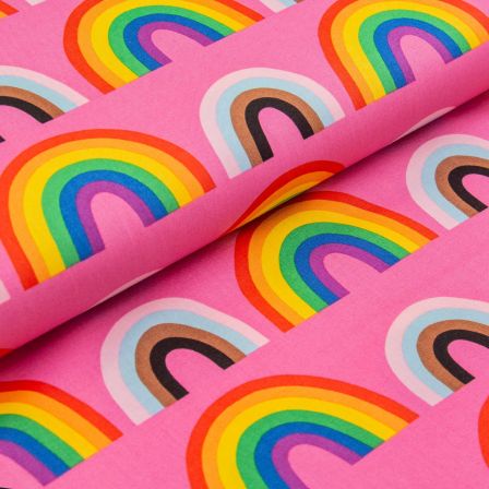 Baumwolle "Double Rainbow/Regenbogen" (hellpink-bunt) von Alexander Henry Fabrics