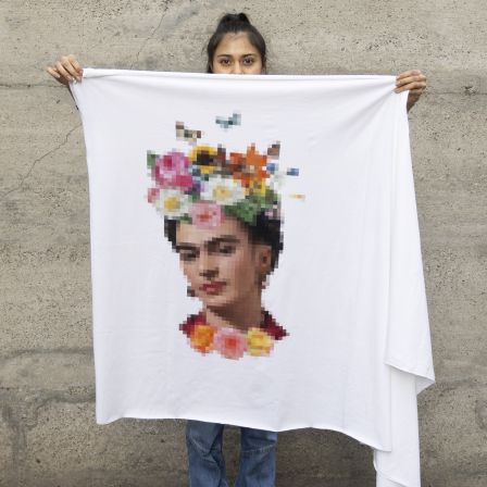 Jersey de coton - panneau "Señora/Femme avec fleurs" (blanc-multicolore)