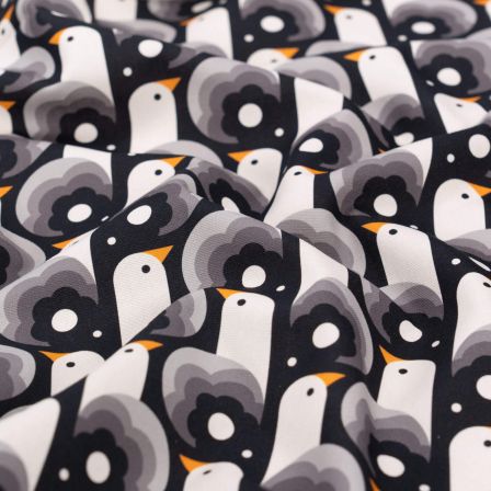 Canevas coton bio "Ocean Motion/Mouette" (noir-offwhite/gris/orange) de Cloud9 Fabrics