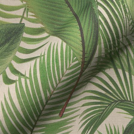 Canevas de coton "Aspect lin - Jungle/feuilles de palmier" (nature-vert/brun)