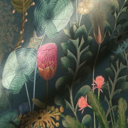 Canvas Baumwolle "Tropenblumen" (dunkelgrün-rosa/beige)