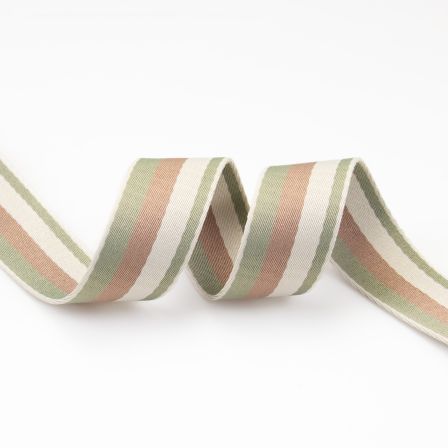 Gurtband "Multistreifen Tricolor" 38 mm (natur-taupe/piniengrün)