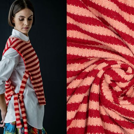 Maille jacquard en coton "Rayures - Hoda Fibre Mood" (rouge/rose)