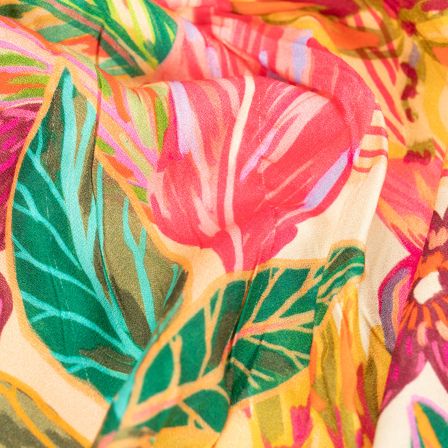 Tissu viscose "Feuilles tropicales" (multicolore)