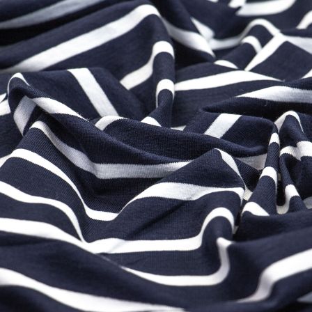 Tissu jersey en viscose "Rayures" (bleu nuit/blanc)