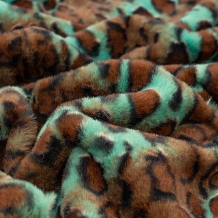 Fausse fourrure/tissu peluche "Tigre/imprimé animalier" (menthe-brun/noir)