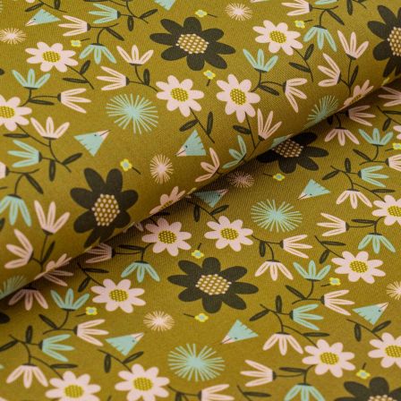 Coton "Among Flowers/fleurs" (vert mousse-rose clair/menthe) de COTTON+STEEL