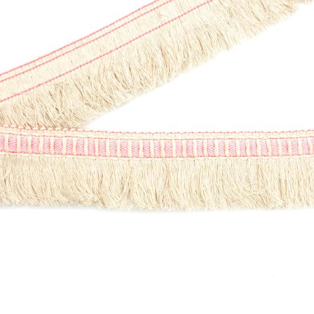 Ruban à franges en coton "Boho" 55 mm (écru-rose fluo)