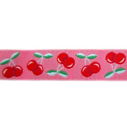 Ruban tissé "Jolly Cherry cerises" (rose/rouge)